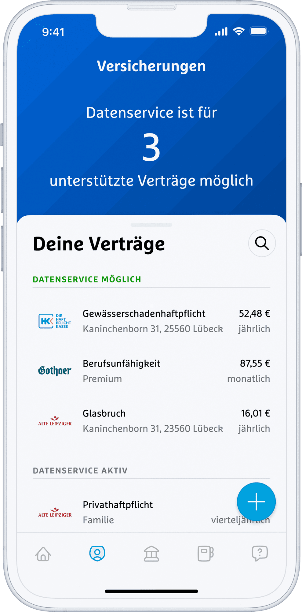 iPhone mit simplr App – Übersicht aller Versicherungsverträge